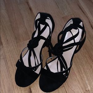 Black Suede Shoe Republic LA Strappy Chunky Heel